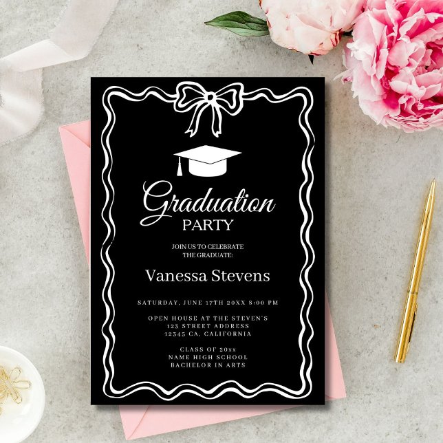 Hand Drawn Doodles Classic Graduation Cap Party  Invitation (Creator Uploaded)