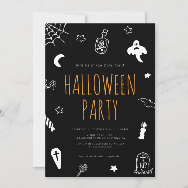 Hand Drawn Doodles Cute Halloween Party Invitation (Front)