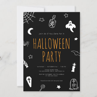 Hand Drawn Doodles Cute Halloween Party Invitation
