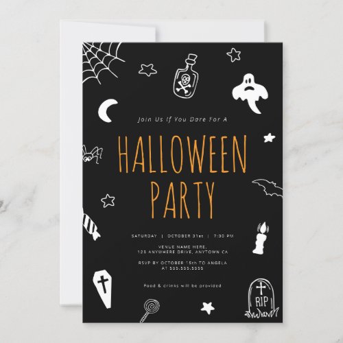 Hand Drawn Doodles Cute Halloween Party Invitation
