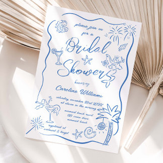 Hand Drawn Doodles Drawings Beach Bridal Shower Invitation