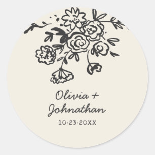 Hand Drawn Doodles Floral Wedding Classic Round Sticker