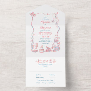 Hand Drawn Doodles Funky Quirky Modern Wedding All In One Invitation