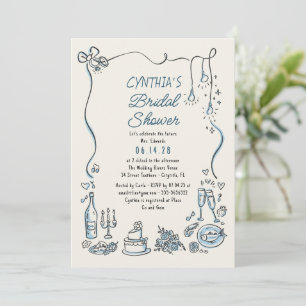 Hand Drawn Doodles Funky Whimsical Bridal Shower Invitation