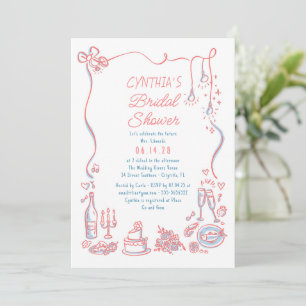 Hand Drawn Doodles Funky Whimsical Bridal Shower Invitation
