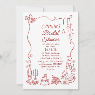 Hand Drawn Doodles Funky Whimsical Bridal Shower Invitation