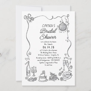 Hand Drawn Doodles Funky Whimsical Bridal Shower Invitation