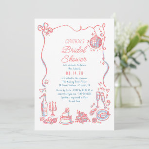 Hand Drawn Doodles Funky Whimsical Bridal Shower Invitation
