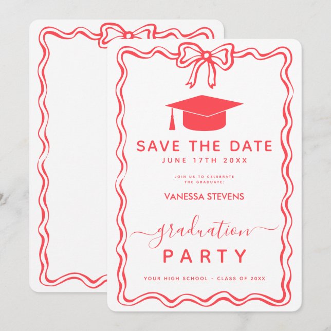 Hand Drawn Doodles Graduation Save the Date Invita Invitation (Front/Back)