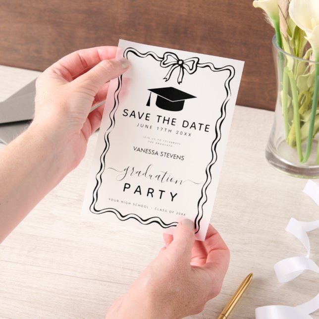 Hand Drawn Doodles Graduation Save the Date  Vellum Invitations (Handheld)