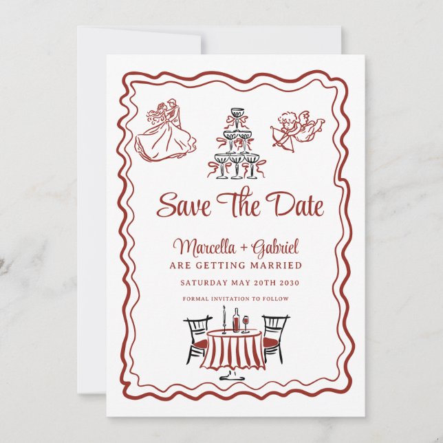 Hand Drawn Doodles Italian Wedding Save The Date (Front)