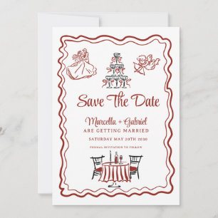 Hand Drawn Doodles Italian Wedding Save The Date