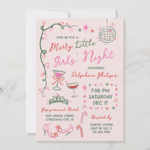 Hand-Drawn Doodles Merry Little Girls' Night Invitation