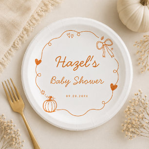 Hand Drawn Doodles Orange Pumpkin Fall Baby Shower Paper Plates