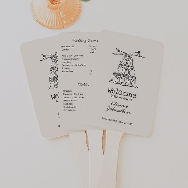 Hand Drawn Doodles Wedding Program Hand Fan (Creator Uploaded)
