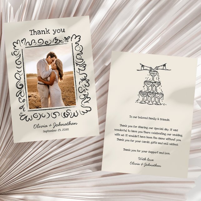 Hand Drawn Doodles Wedding Thank You Card (Creator Uploaded)