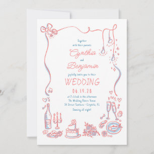 Hand Drawn Doodles Whimsical Wedding Photo Invitation