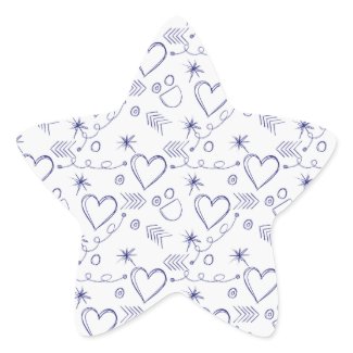 Hand drawn doodles with hearts. star sticker