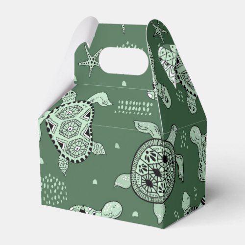 Hand drawn doodling sea turtle ethnic pattern favor boxes