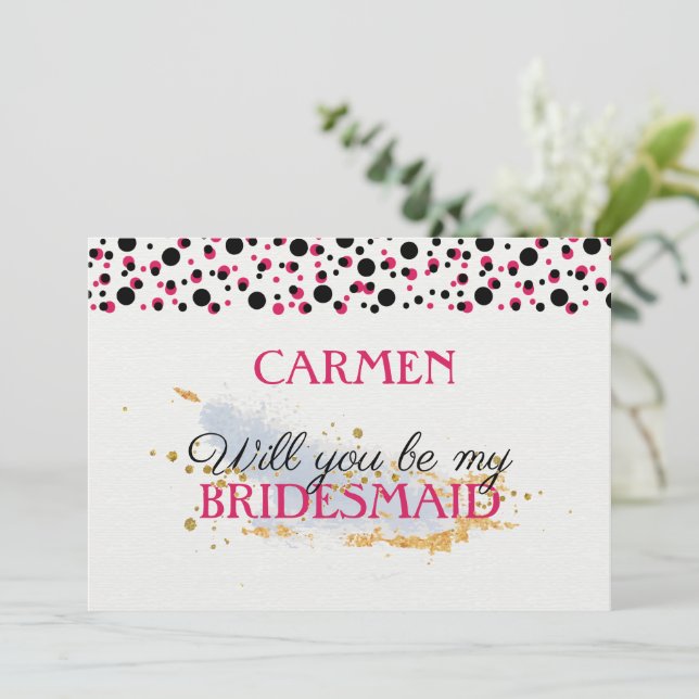 Hand Drawn Dots Pattern Pink And Black Invitation (Standing Front)