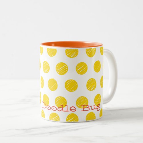 Hand drawn Dots Personalized Name Yellow Orange Two_Tone Coffee Mug
