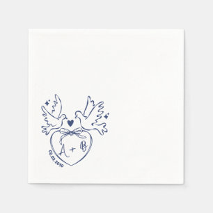 hand drawn Dove Heart Custom Wedding Napkins