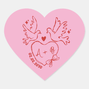 hand drawn Dove Heart Custom Wedding Sticker