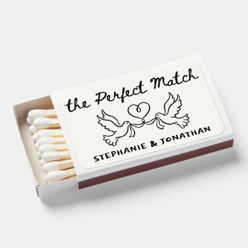 Hand Drawn Doves Black Ivory Custom Wedding Favors Matchboxes