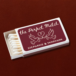 Hand Drawn Doves Burgundy Custom Wedding Favors Matchboxes