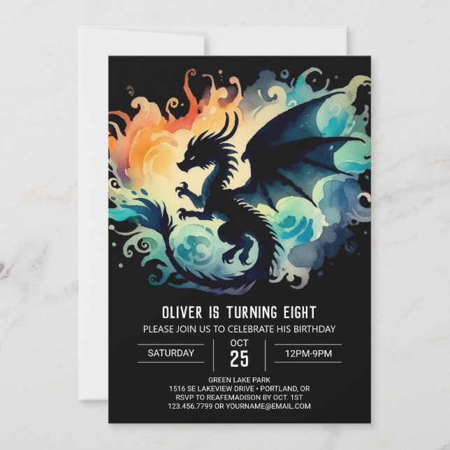 Hand Drawn Dragon Birthday Invitation (Front)