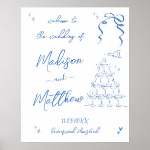 Hand Drawn Drawings Champagne Pour Wedding Welcome Poster