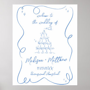 Hand Drawn Drawings Champagne Pour Wedding Welcome Poster