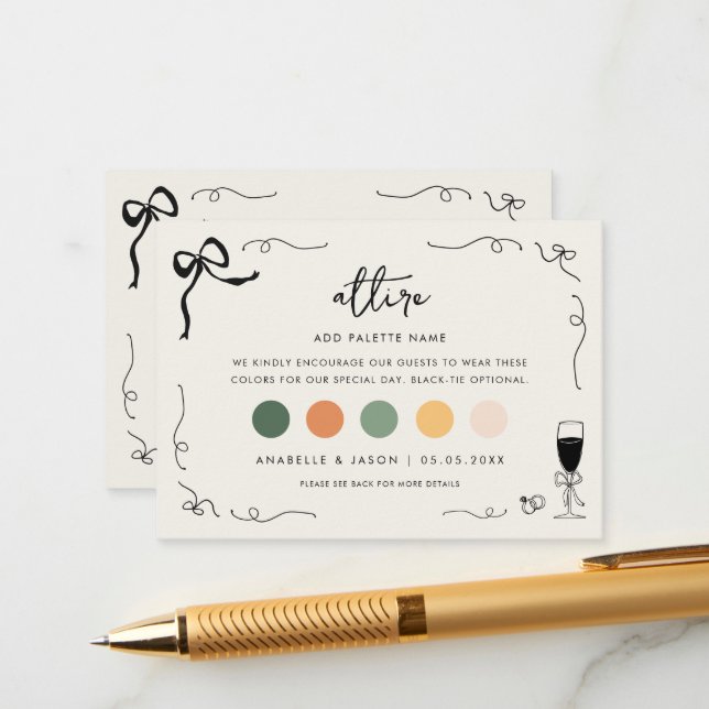 Hand Drawn Dress Code Wedding Guest Attire QR Code Enclosure Card (Front/Back In Situ)