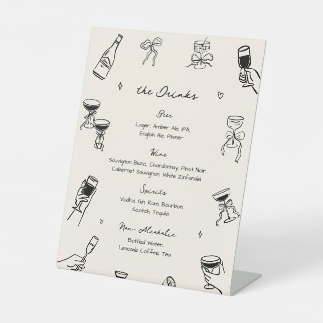 Hand Drawn Drink Menu Pedestal Sign (Front)