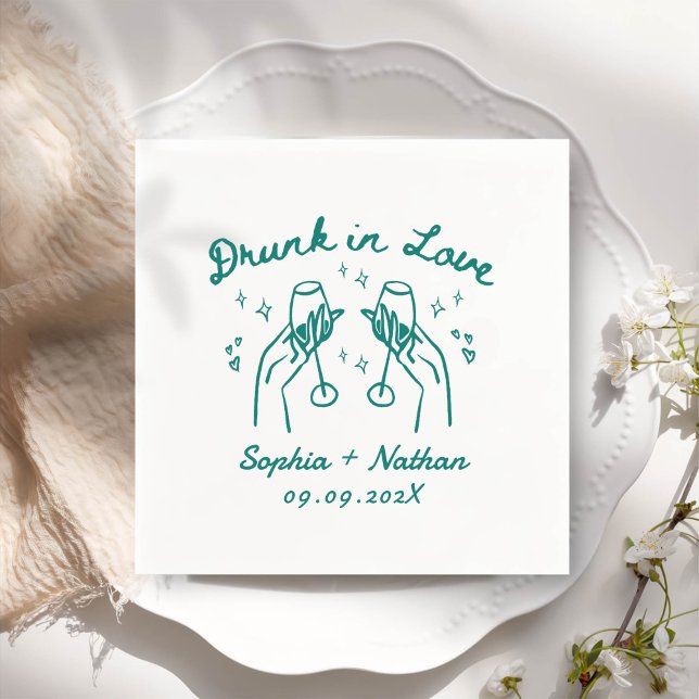 Hand Drawn Drunk In Love Personalized Wedding Napkins (Creator Uploaded)