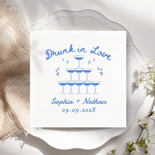 Hand Drawn Drunk In Love Personalized Wedding Napkins