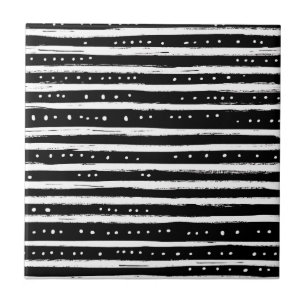 Hand-Drawn Dry Brush Stripe in Black and White Ceramic Tile