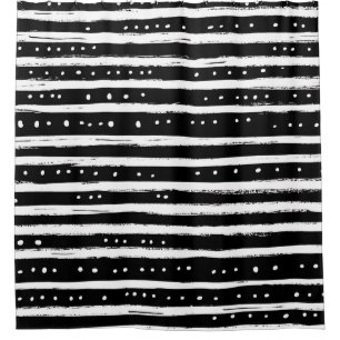 Hand-Drawn Dry Brush Stripe in Black and White Shower Curtain