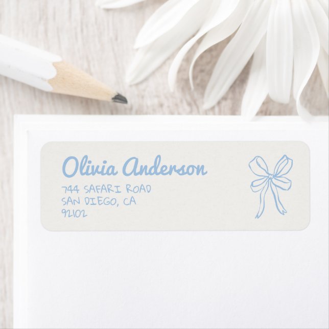 Hand Drawn Dusty Blue Bow Boy Baby Shower Label (Insitu)
