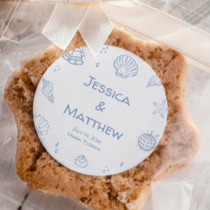 Hand Drawn Dusty Blue Coastal Wedding  Classic Round Sticker