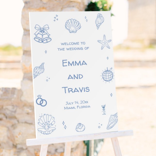 Hand Drawn Dusty Blue Coastal Welcome  Foam Board (Creator Uploaded)