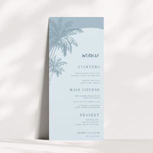Hand Drawn Dusty Blue Palm Tree Boho Beach Wedding Menu