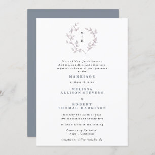 Hand Drawn Dusty Blue Sketch Wreath Formal Wedding Invitation