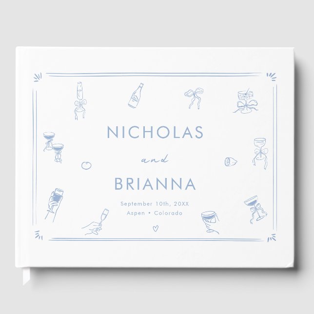 Hand Drawn Dusty Blue Wedding Guest Book (Front)