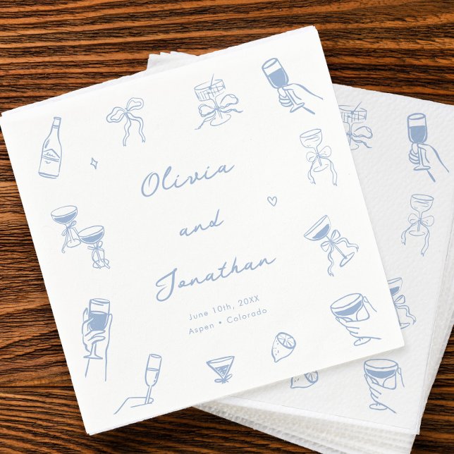 Hand Drawn Dusty Blue Wedding Napkins (Creator Uploaded)