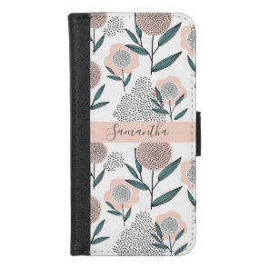 Hand Drawn Dusty Rose And Green Floral Monogram iPhone 8/7 Wallet Case