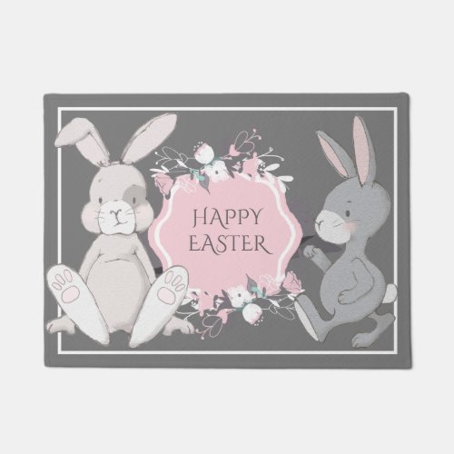 Hand_Drawn Easter Bunnies  Doormat