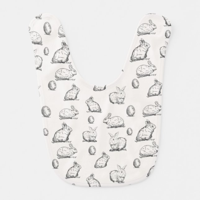 Hand-drawn Easter Bunnies Pattern | Baby Bib (Front)