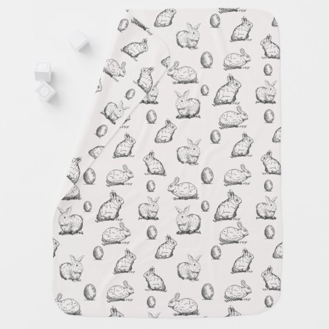 Hand-drawn Easter Bunnies Pattern | Baby Blanket (In Situ)