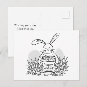 Hand Drawn Easter Bunny Coloring Style Spring Postcard